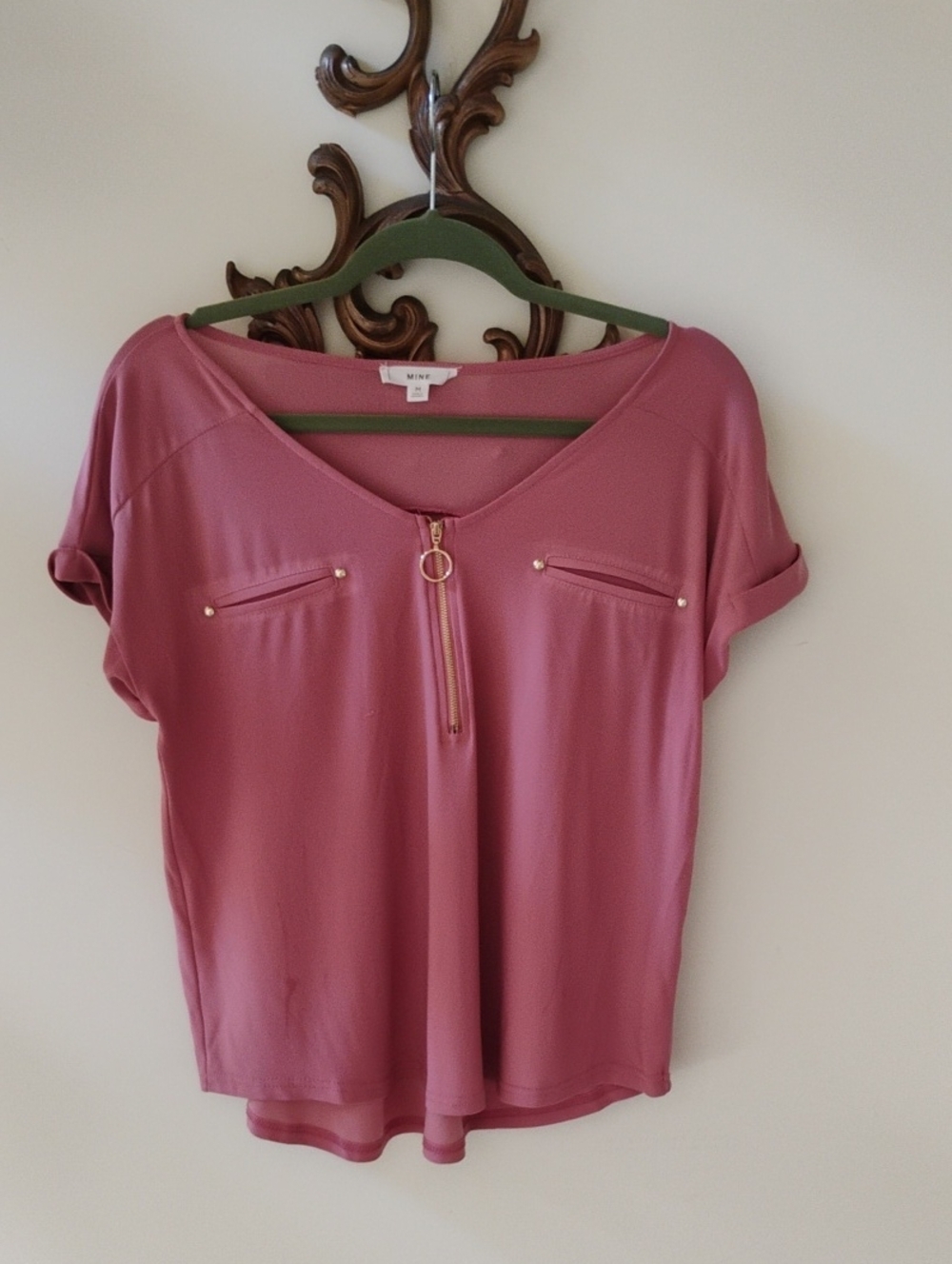 mine Rose Pink Short Sleeve Zip Pocket Tee
